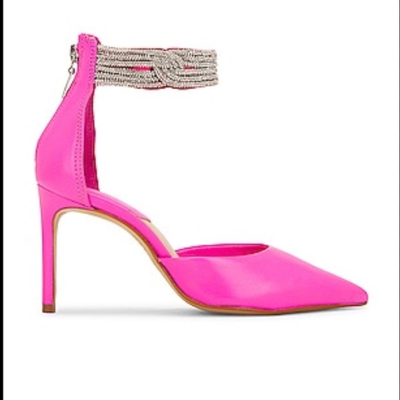 SCHUTZ Linara Neon Pink Leather Crystal Heels 5.5 - Picture 7 of 9